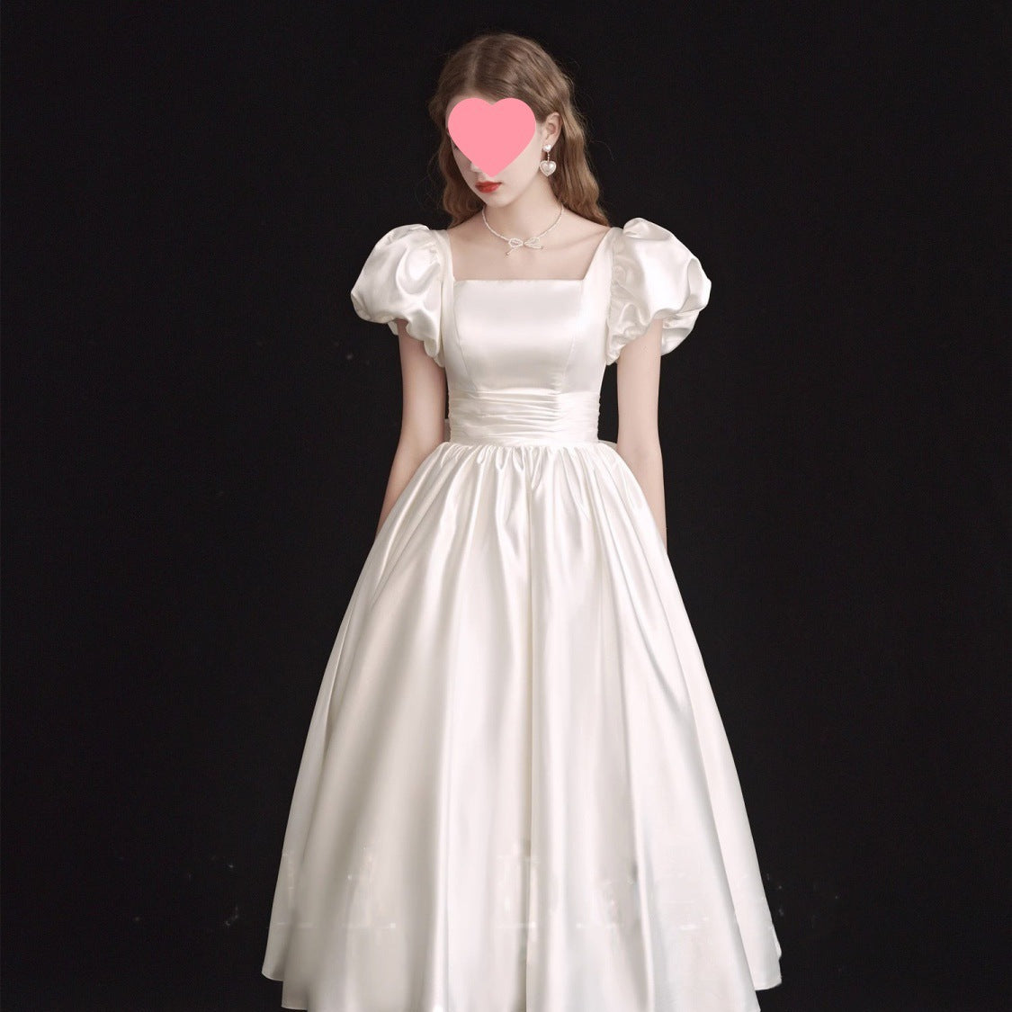 French Light Wedding Dress Satin Vintage Trip Shoot Bridal Gown Dress - kinko