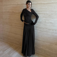 New Stylish Temperament Long Sleeves Top Slim Fit Pleated Skirt Suit - kinko