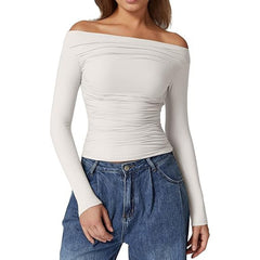 European And American Women's Clothing Top Off-shoulder Long Sleeve T-shirt - kinko