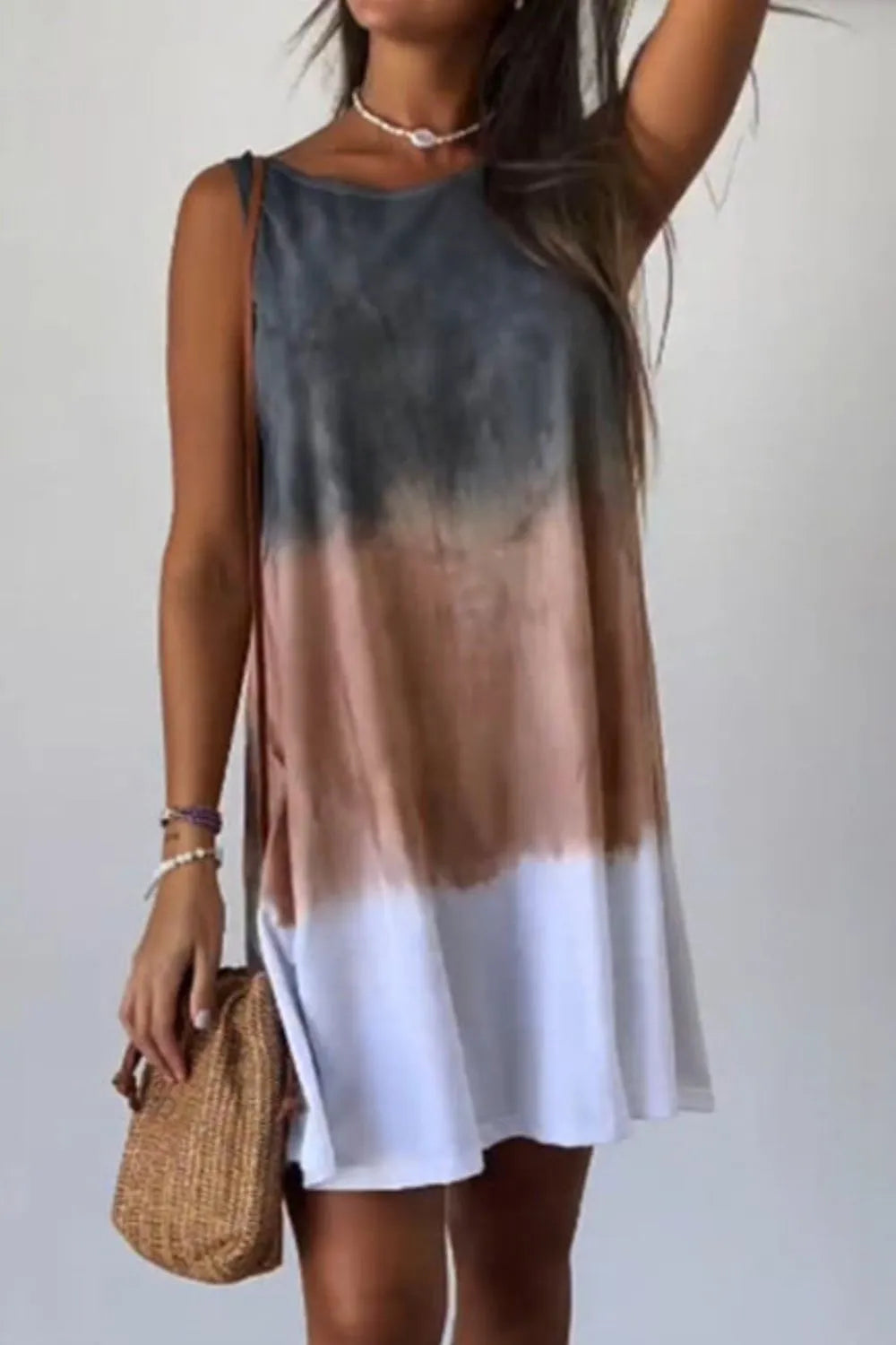 Full Size Tie-Dye Sleeveless Mini Tank Dress Plus Size - kinko