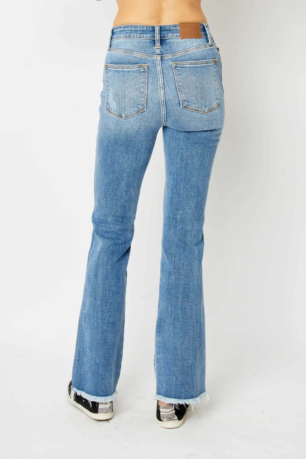 Judy Blue Full Size Distressed Raw Hem Bootcut Jeans - kinko