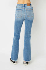Judy Blue Full Size Distressed Raw Hem Bootcut Jeans - kinko