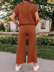 Fazortev Women's 2 Piece Outfits Quilted Lightweight Short Sleeve Tops And Cropped Pants Lounge Set - kinko