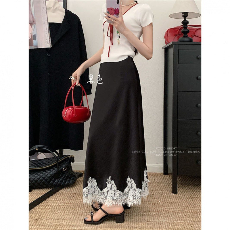 Spring And Summer Lace Acetate Satin Fishtail Skirt For Women - kinko