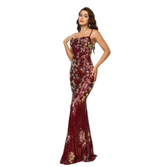 Sling Off-neck Sheath Sequined Banquet Fishtail Evening Dress - kinko