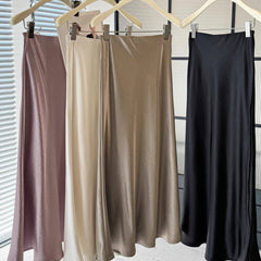 Simple Graceful Draping Acetate Satin Fishtail Skirt For Women - kinko