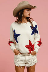 BiBi Velvet Sequin Star Patches Sweater Top - kinko
