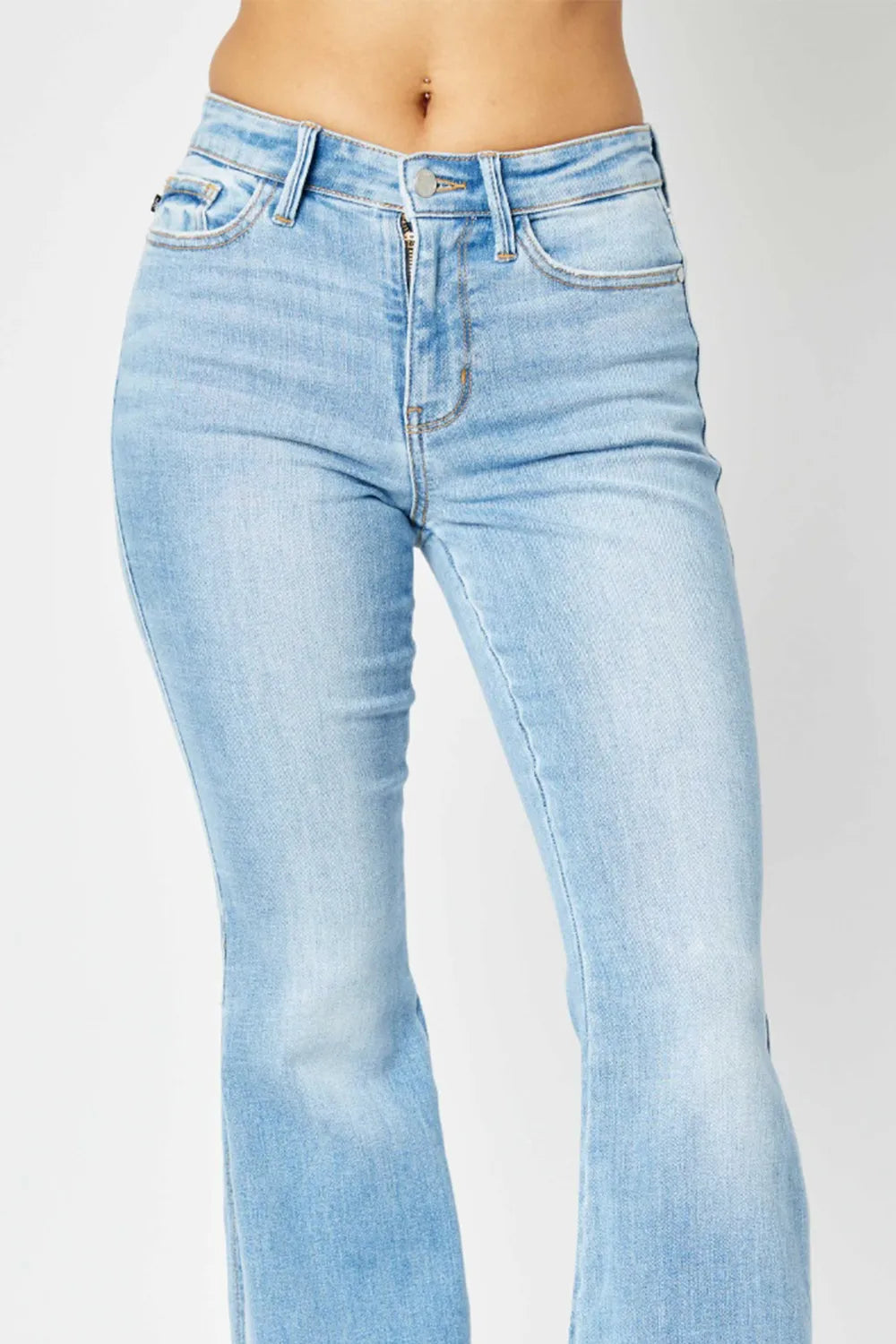 Judy Blue Full Size Mid Rise Raw Hem Slit Flare Jeans - kinko