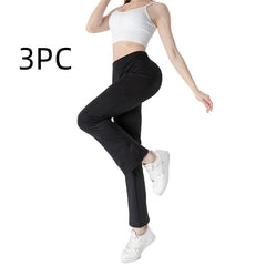 Ladies Mid Waist Abdominal-shaping Slimming Cropped Pants Casual Pocket Bootcut Trousers - kinko