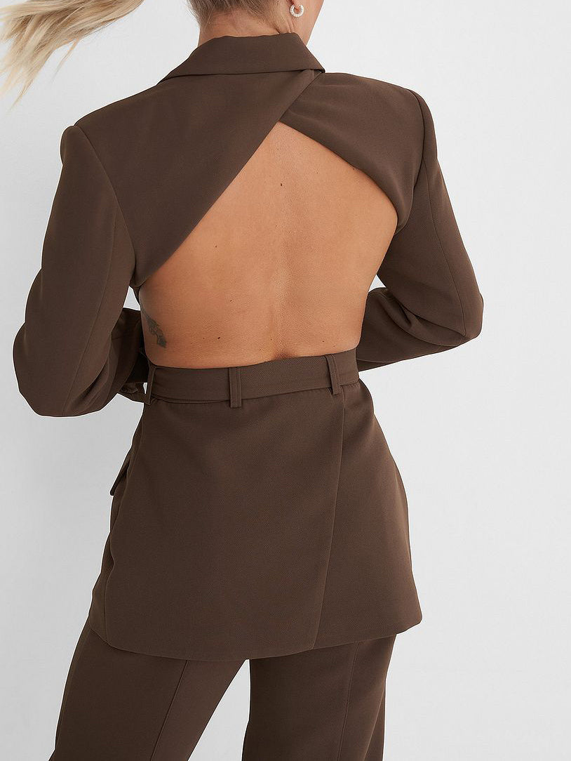 Cutout Open Back Lace-up Blazer - kinko