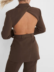 Cutout Open Back Lace-up Blazer - kinko