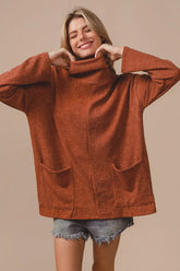 BiBi Piper Rib Double Pocket Turtle Neck Sweater - kinko