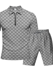 Men's Full Size Quarter Zip Short Sleeve Top and Shorts Set Plus Size - kinko