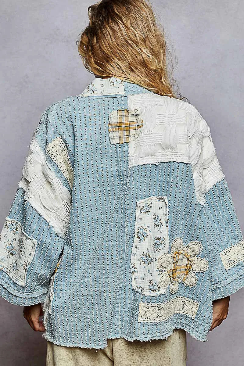 POL Floral Patches Open Front Cardigan - kinko