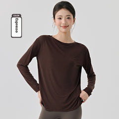 Modal Sports Blouse Women's Long Sleeve Slit On Both Sides Loose Breathable - kinko