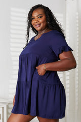 Mandy V-Neck Flounce Sleeve Tiered Dress - kinko