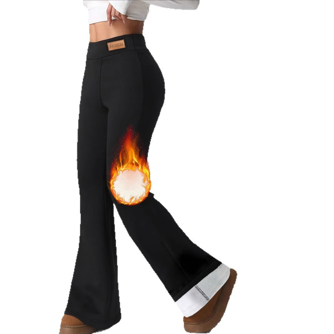 Winter High Waist Stretch Fleece Bell-bottom Pants Slimming Hip Raise - kinko