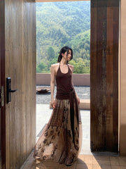 Vintage Printed Chiffon Printed Skirt - kinko