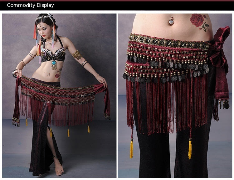 Belly Dance Waist Scarf Performance Tassel Hip Scarf Ethnic Tribe Dance Costume Belly Dance Waist Chain - kinko