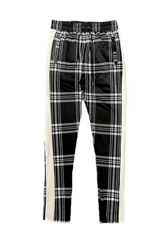 WEIV Men's Full Size Plaid Checkered Zip Up Track Jacket and Pants Set Plus Size - kinko
