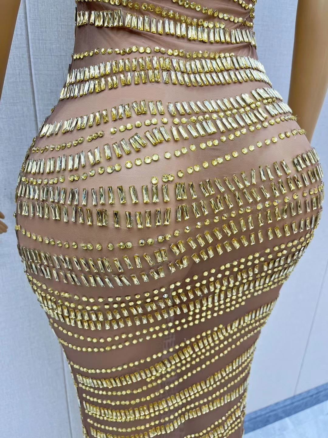 Sexy Luxury Shiny Rhinestone Dress Performance Costume Party Evening Dress - kinko