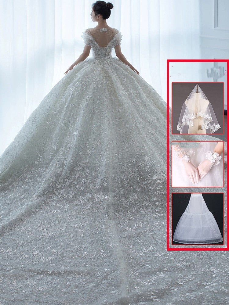 Off Shoulder French Main Wedding Dress - kinko