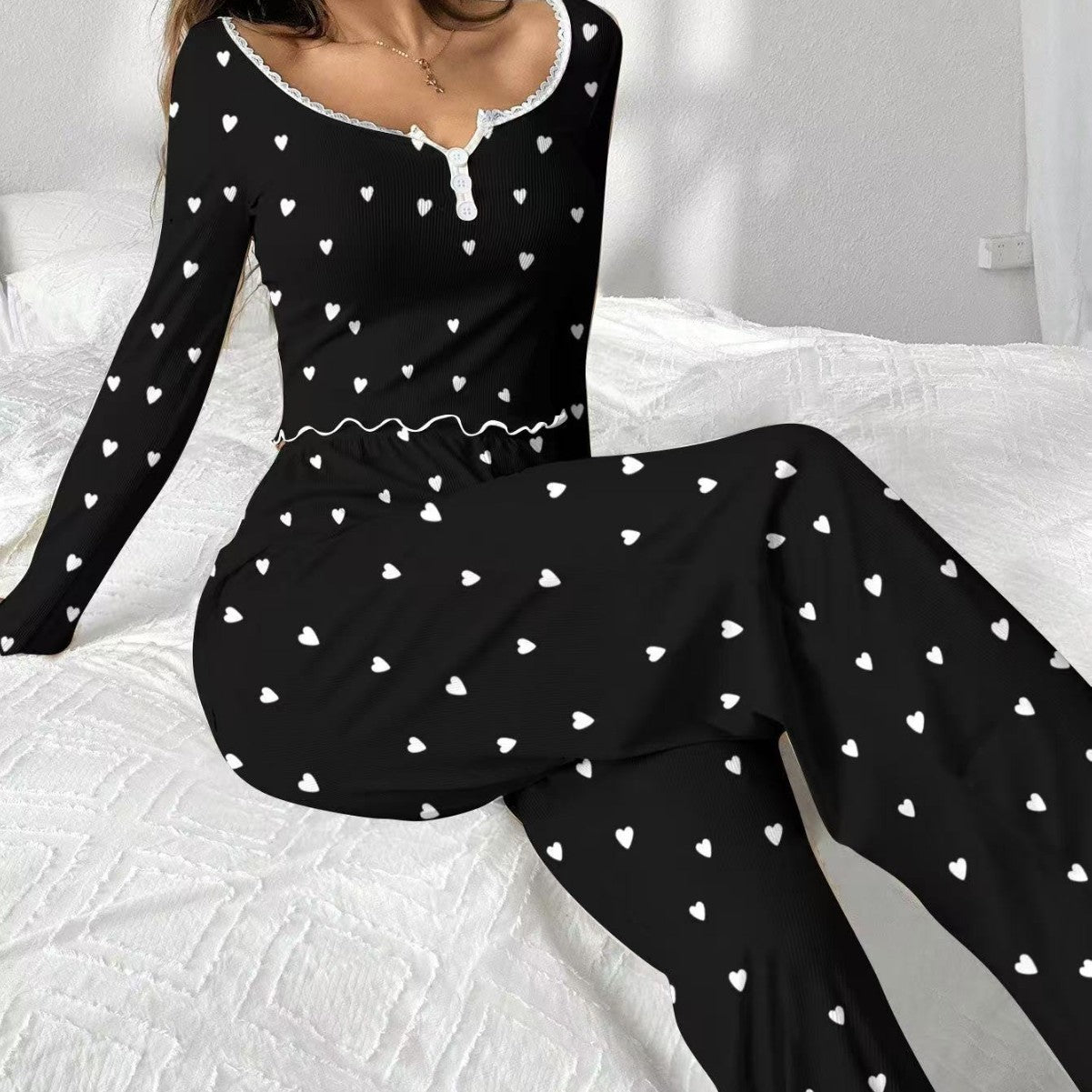 Printed Black White Heart Women's Home Clothes - kinko