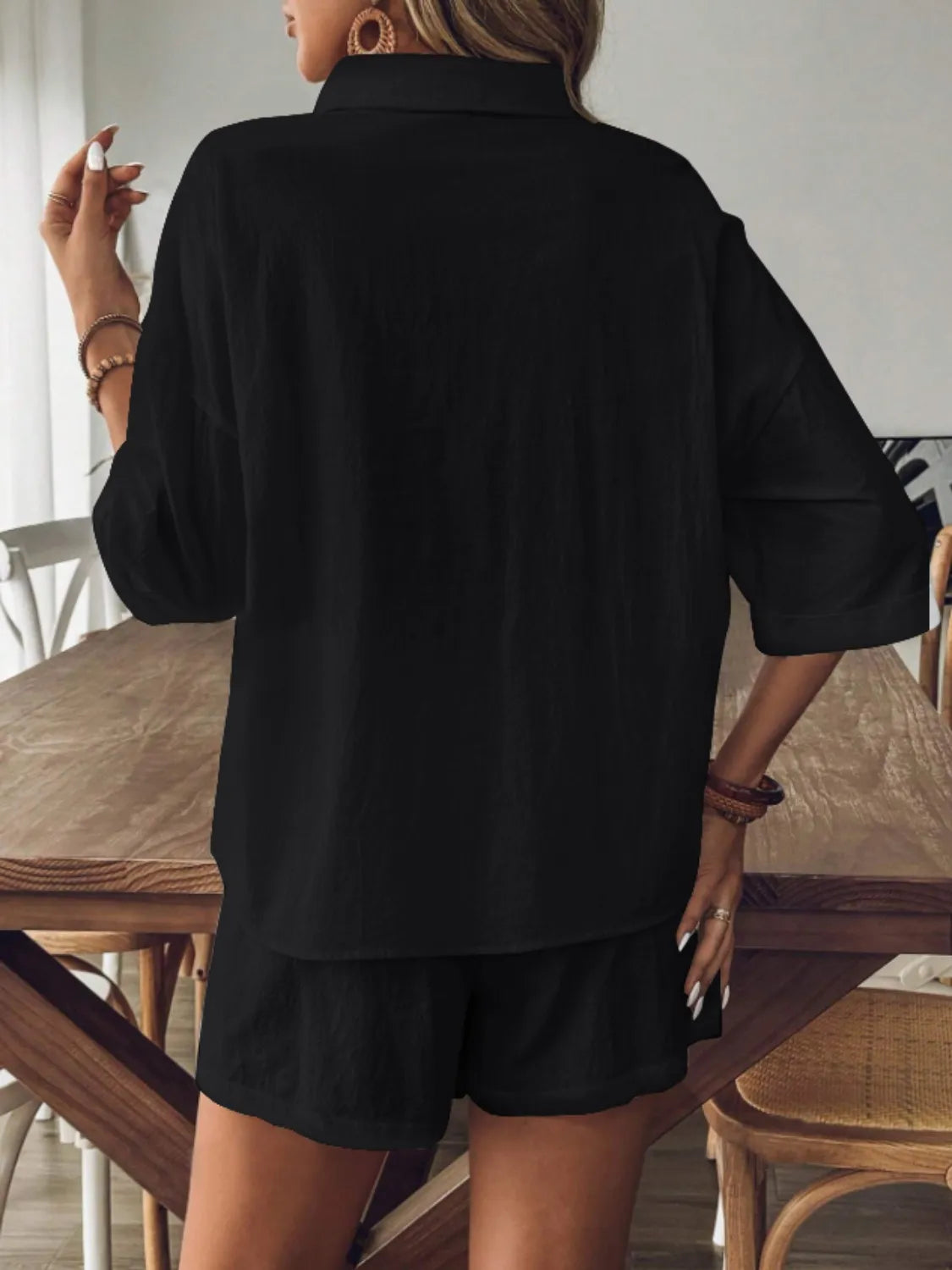 Collared Neck Half Sleeve Top and Shorts Set - kinko