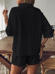 Collared Neck Half Sleeve Top and Shorts Set - kinko