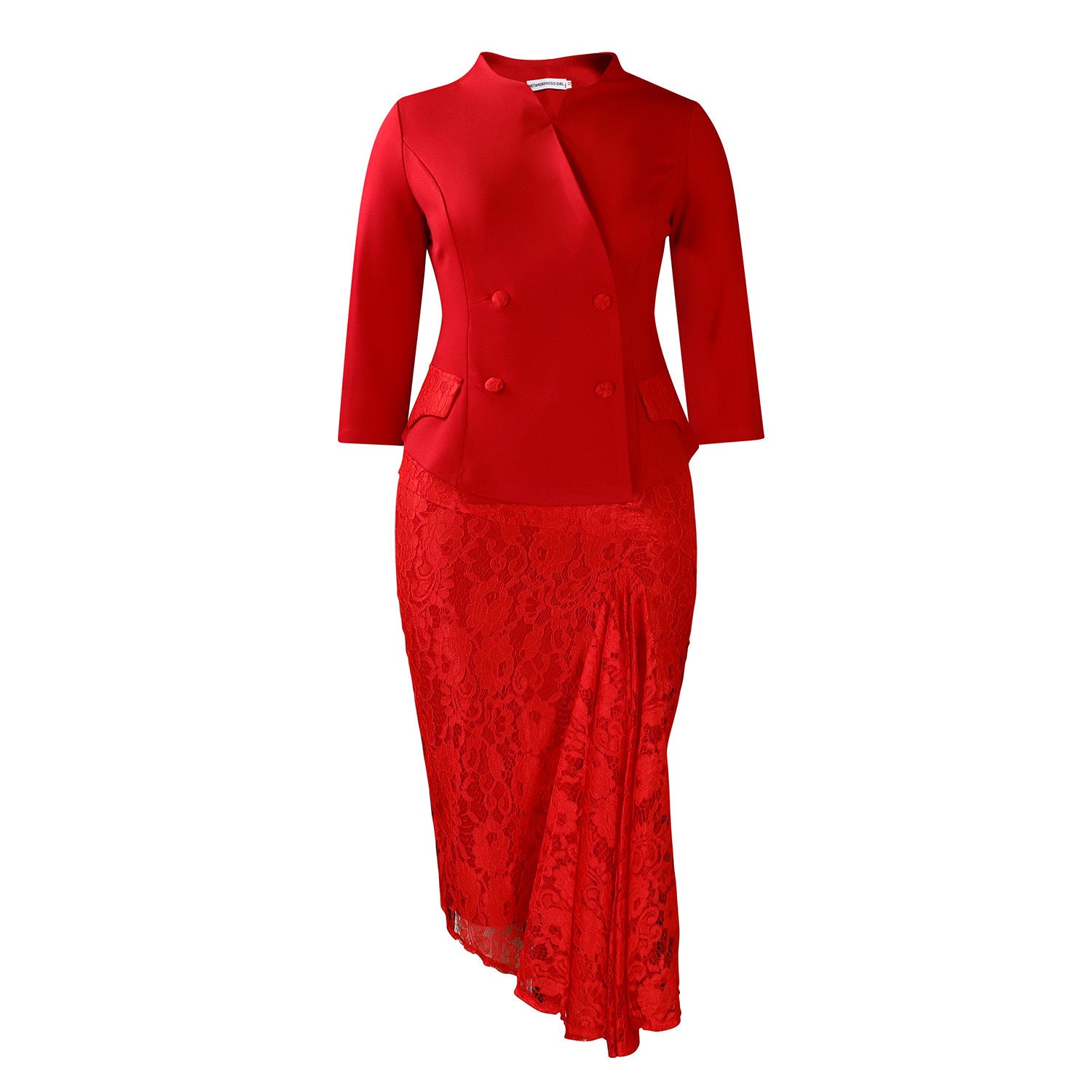 Long Sleeve Top Lace Package Hip Skirt Two-piece Set African Suit - kinko