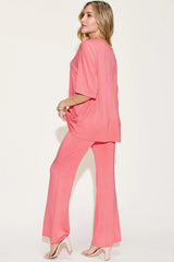 Basic Bae Full Size Bamboo Drop Shoulder T-Shirt and Flare Pants Set - kinko