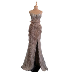 Suspender Feather Slim-fit Host Annual Party Banquet Engagement Dress - kinko
