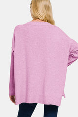 Zenana V-Neck Side Slit High-Low Sweater - kinko