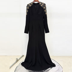 Heavy Industry Beads Diamond Front Slit Small Trailing Dress - kinko