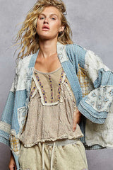 POL Floral Patches Open Front Cardigan - kinko