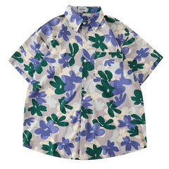 Women's Design Retro Hong Kong Style Printed Short-sleeved Shirt - kinko