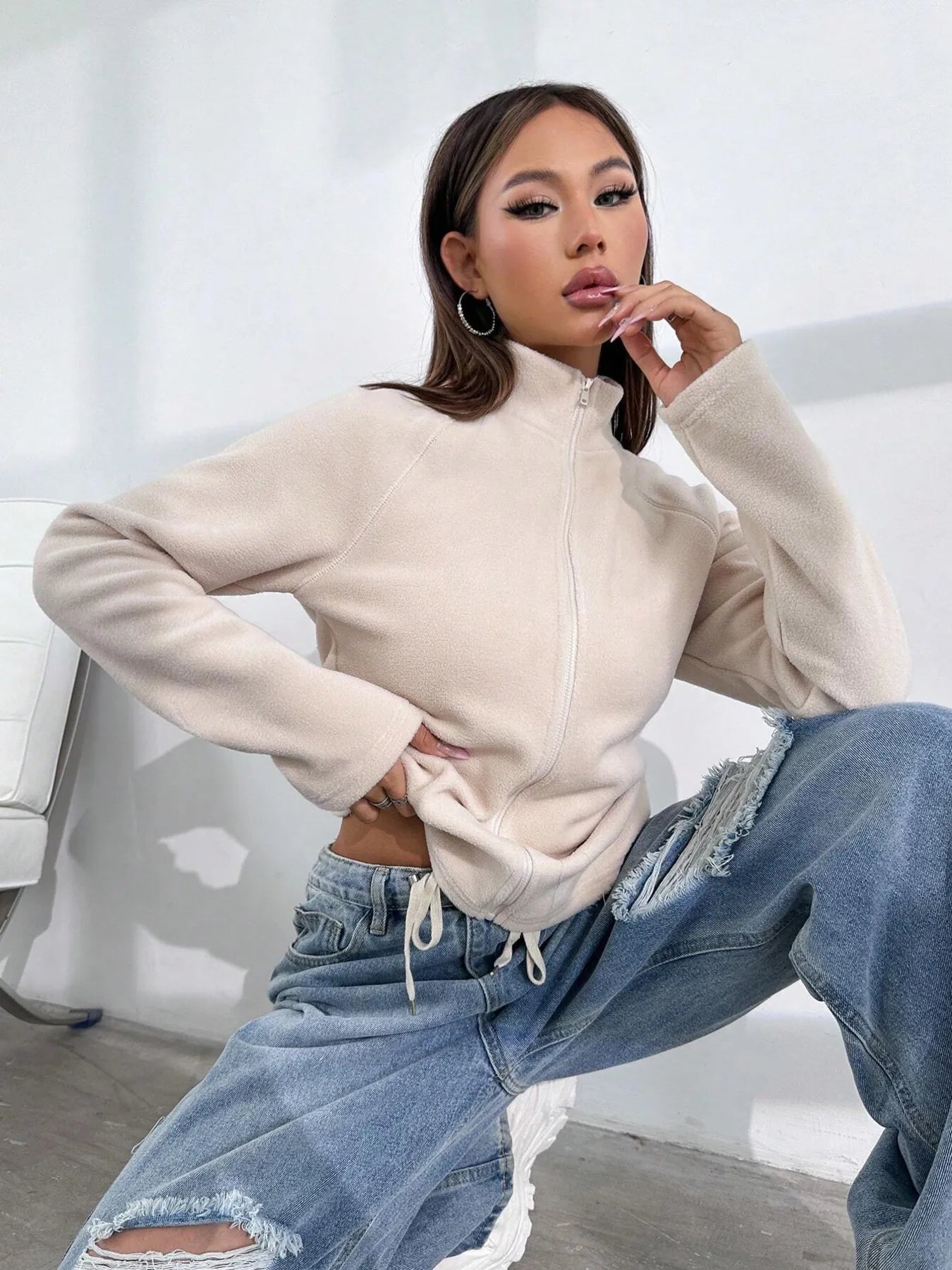 Zip Up Long Sleeve Jacket - kinko