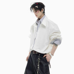 Male Niche Striped Contrasting Patchwork Shirt Top - kinko