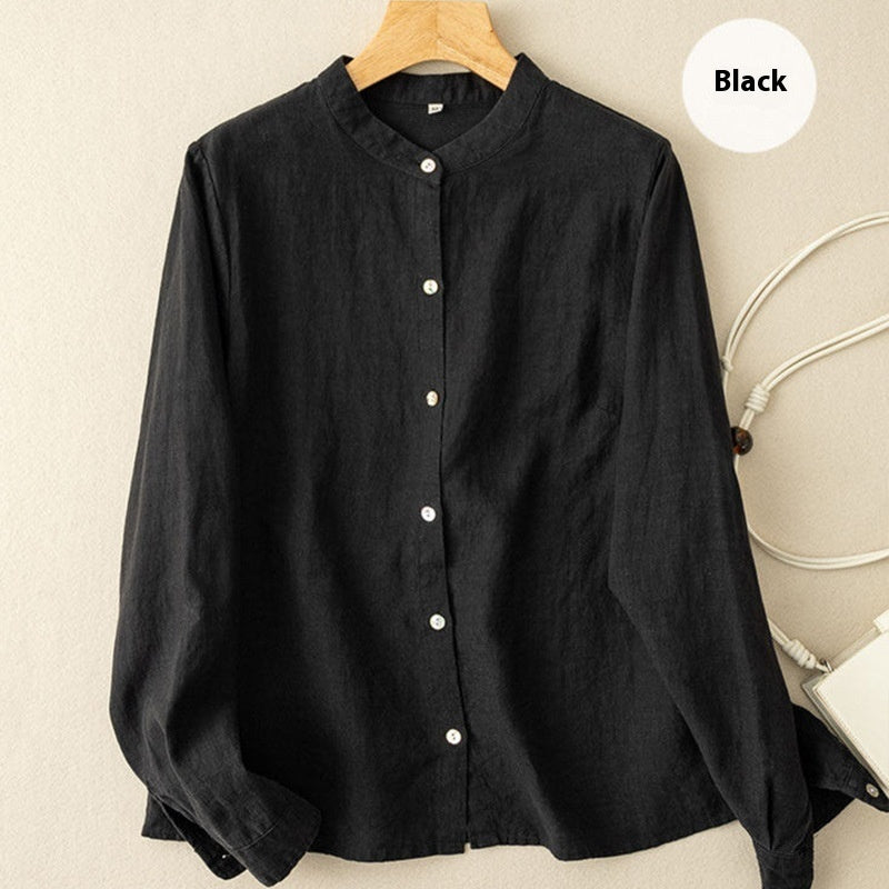 Retro Loose Cotton-linen Shirt Women - kinko
