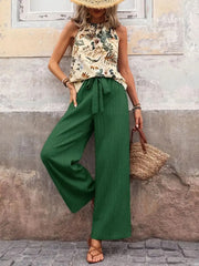 Printed Tank Top and Wide Leg Pants Set - kinko