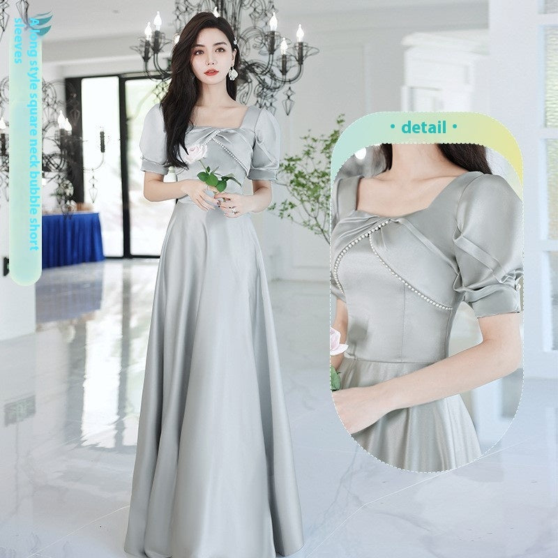 2024 Avocado Green Sisters Group Dress Skirt Women Satin Spring - kinko