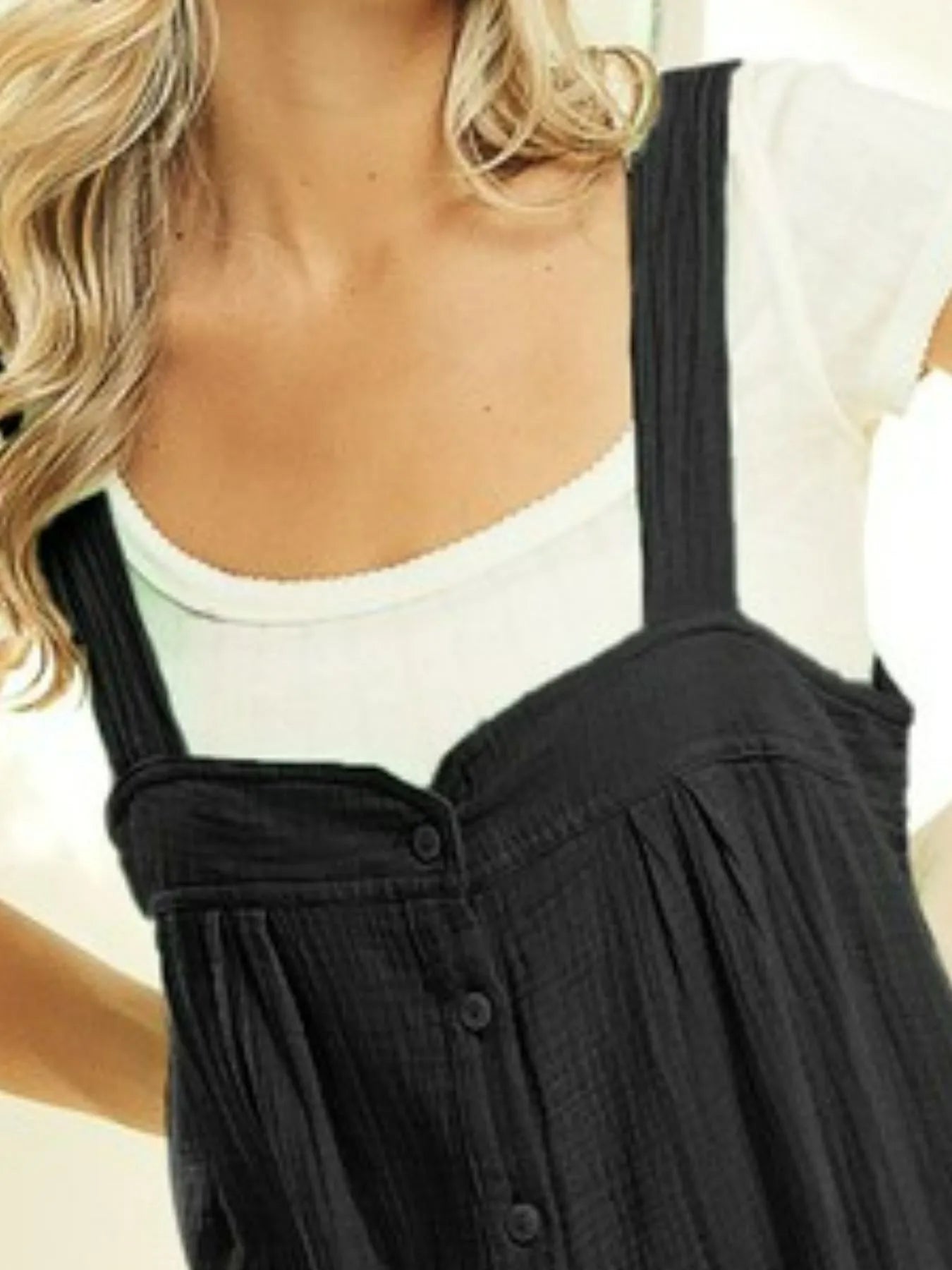 BiBi Gauze Buttoned Up Overall Jumpsuit with Pockets - kinko