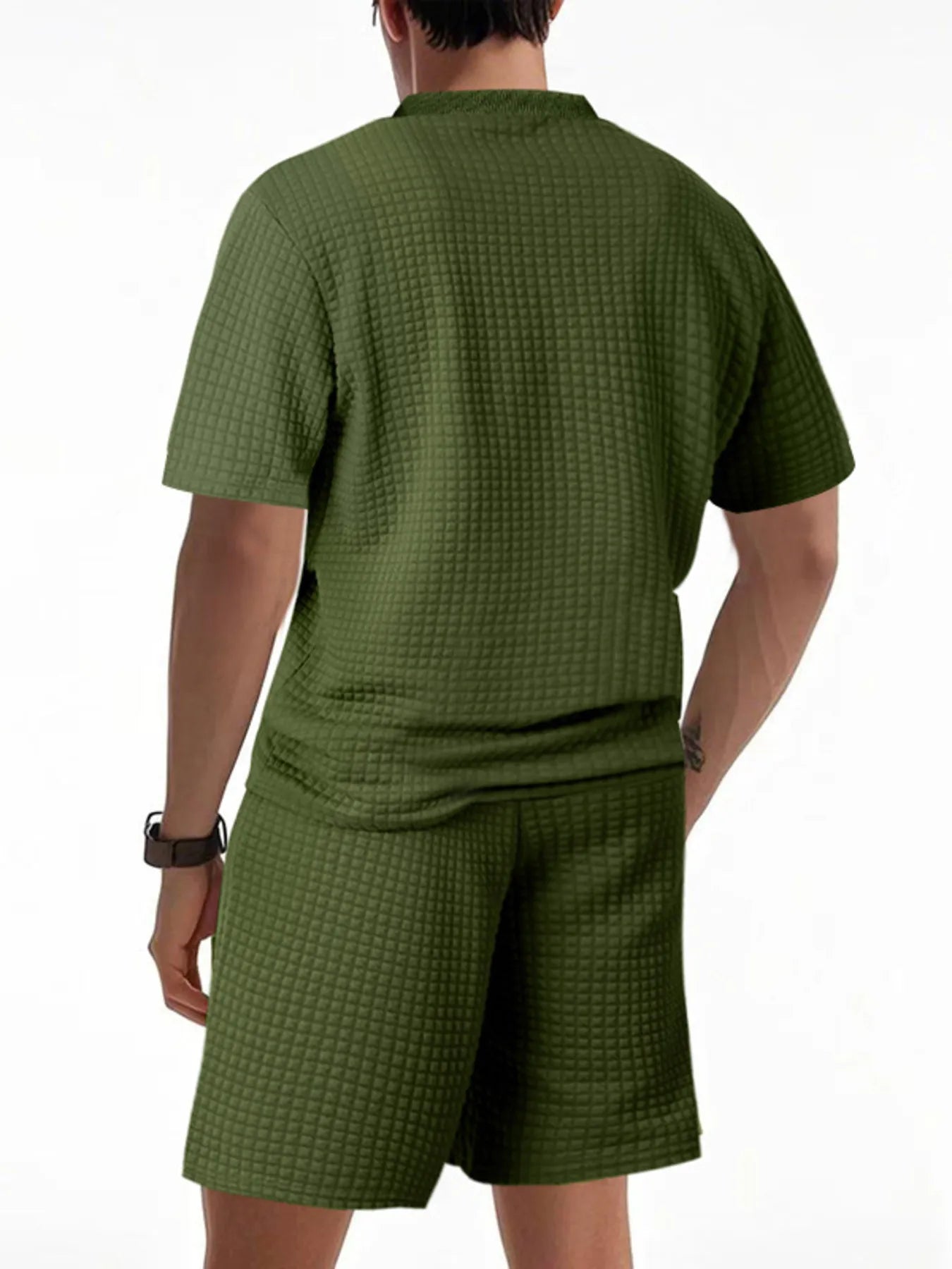 Men's Full Size Textured Round Neck Top and Shorts Set Plus SIze - kinko