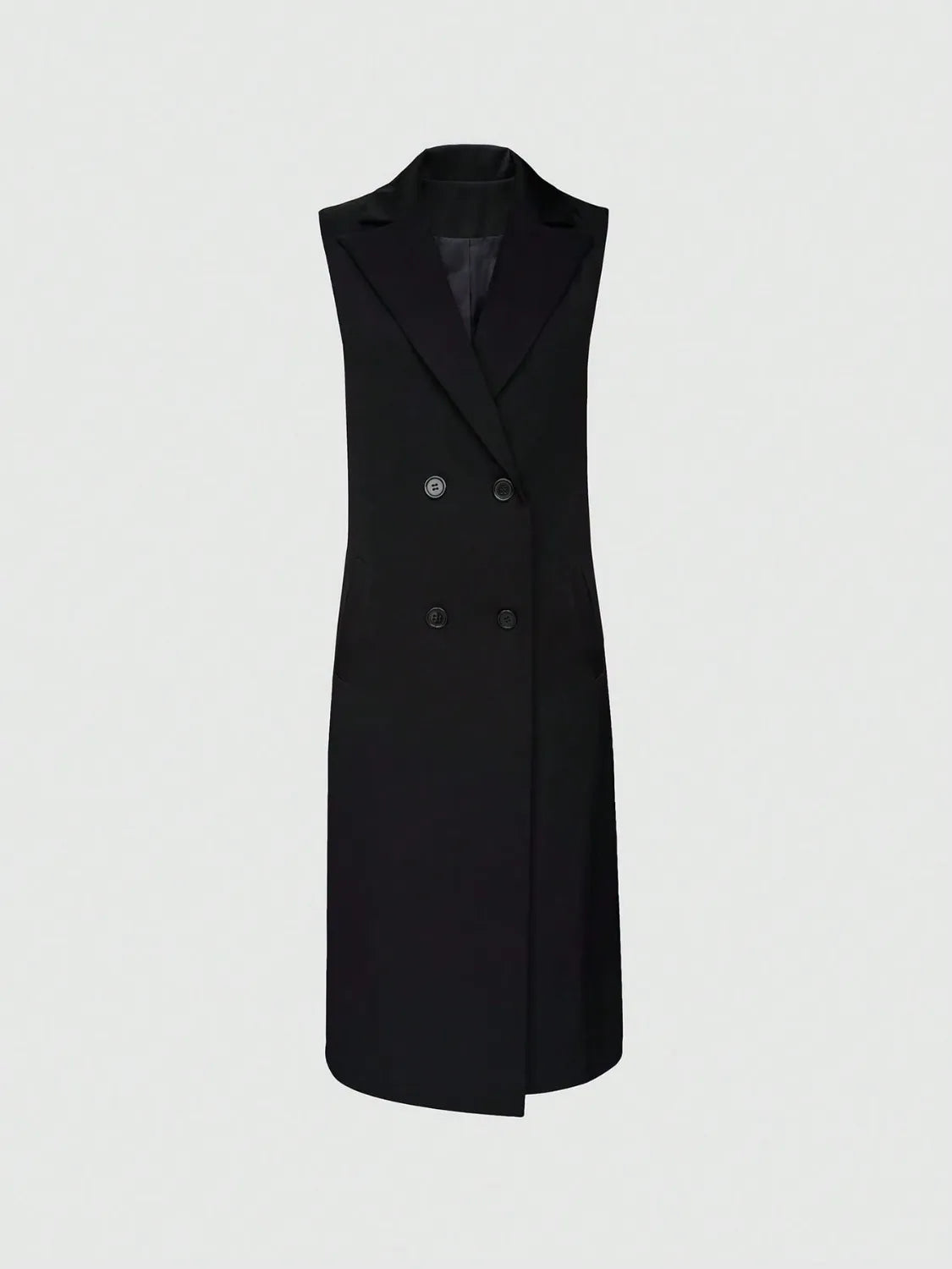 Lapel Collar Sleeveless Longline Blazer - kinko
