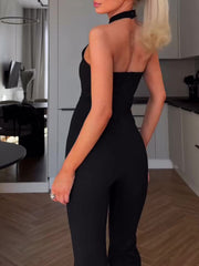 Black Halter Sleeveless Jumpsuit - kinko