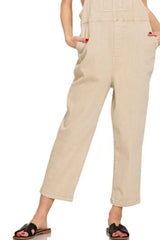 Zenana Washed Knot Strap Relaxed Fit Overalls - kinko