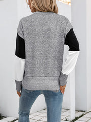 Color Block Knit Long Sleeve Sweater - kinko
