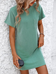 Mandy Ribbed Striped Short Sleeve Mini Tee Dress - kinko