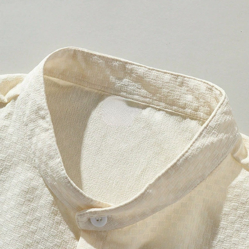 Summer Men's Breathable Casual Stand Collar Shirt Solid Color - kinko