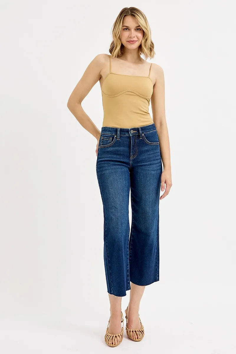 RISEN Full Size Tummy Control High Rise Crop Wide Jeans Plus Size - kinko